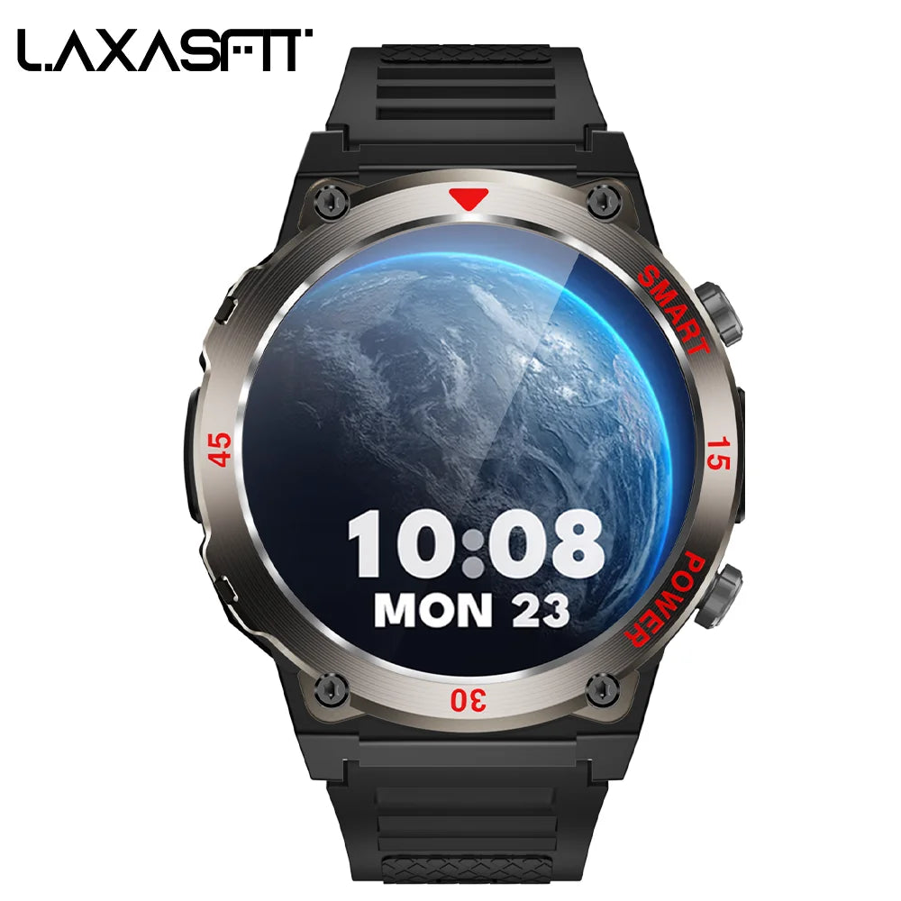 LAXASFIT 2025 New Rugged Military Smart Watch Men's Heart Rate Flashlight Outdoor Sports Tracker Bluetooth Talk Smart Watch