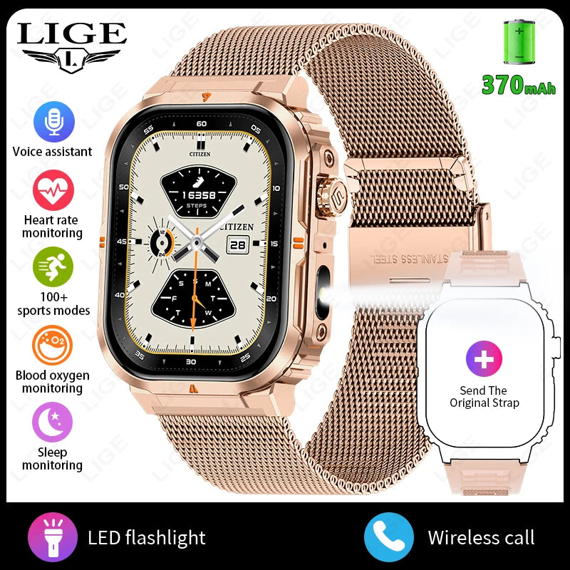 2025 New Professional Sports Smart Watch Men 2.01'' Large Screen Bluetooth Call Watches Flashlight Waterproof Outdoor Smartwatch