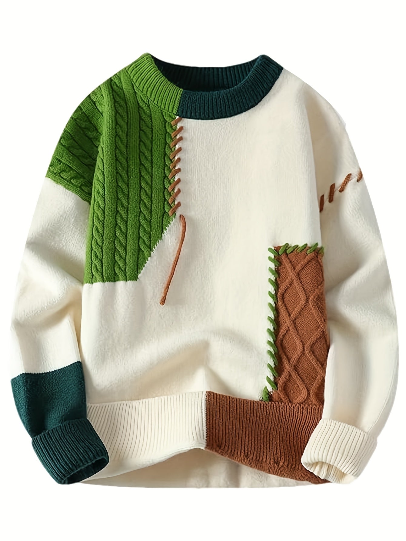 Men's & Teen ' Color Block Sweater - Winter Warm Long Sleeve Round Neck Casual Blazer Suit Jacket, Machine Washable Color-Block Sweaters for, Office & Daily Wear (Autumn/Spring) - Regular Fit