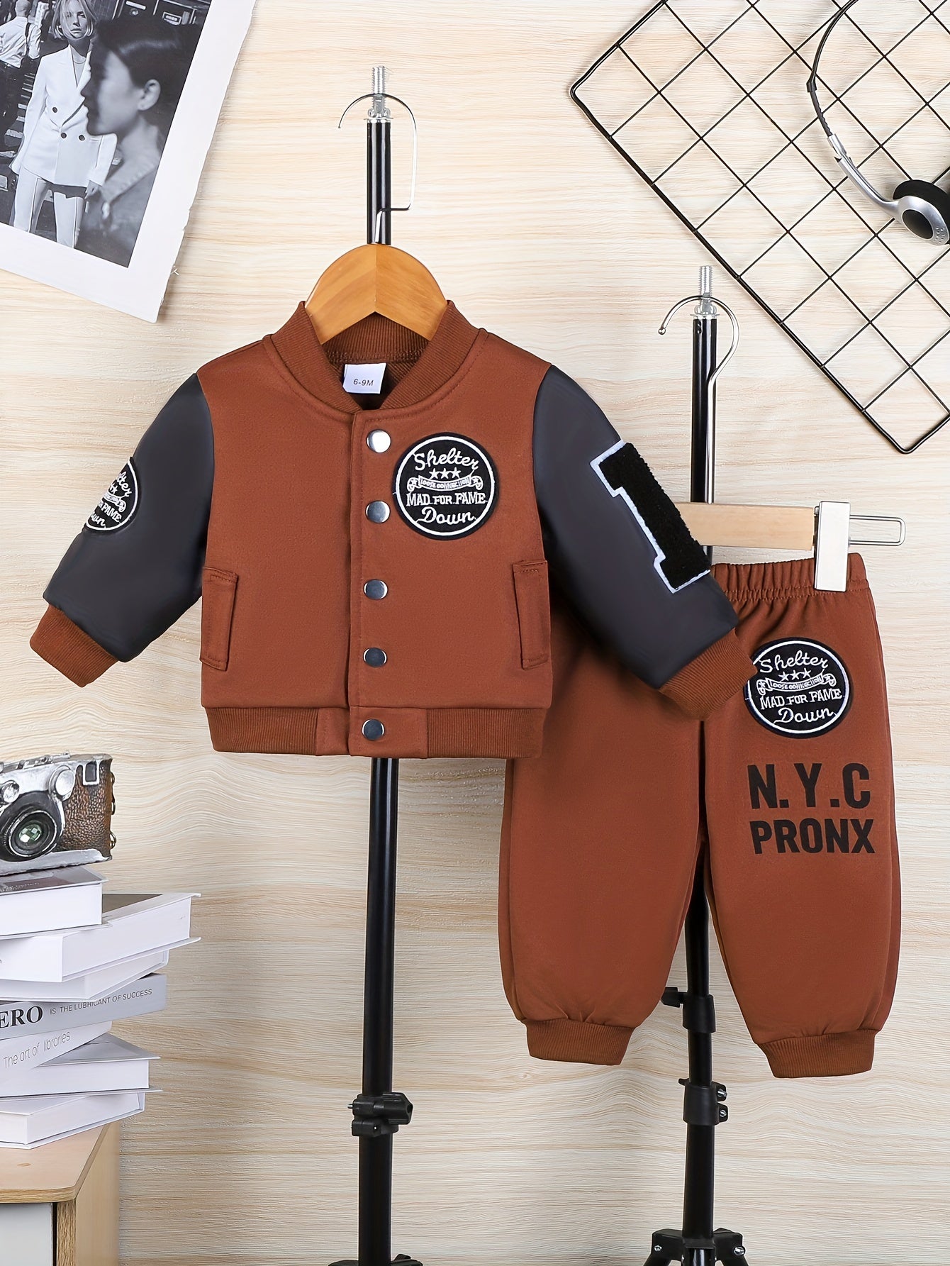 Boys' 2pcs Fall/Winter Outfit Set, Cotton & Polyester Blend, Long Sleeve Knit Sweater with Alphabet Applique, Regular Fit Pants, Casual Alphabet Pattern, Machine Washable, Outdoor Clothing, for Outdoor