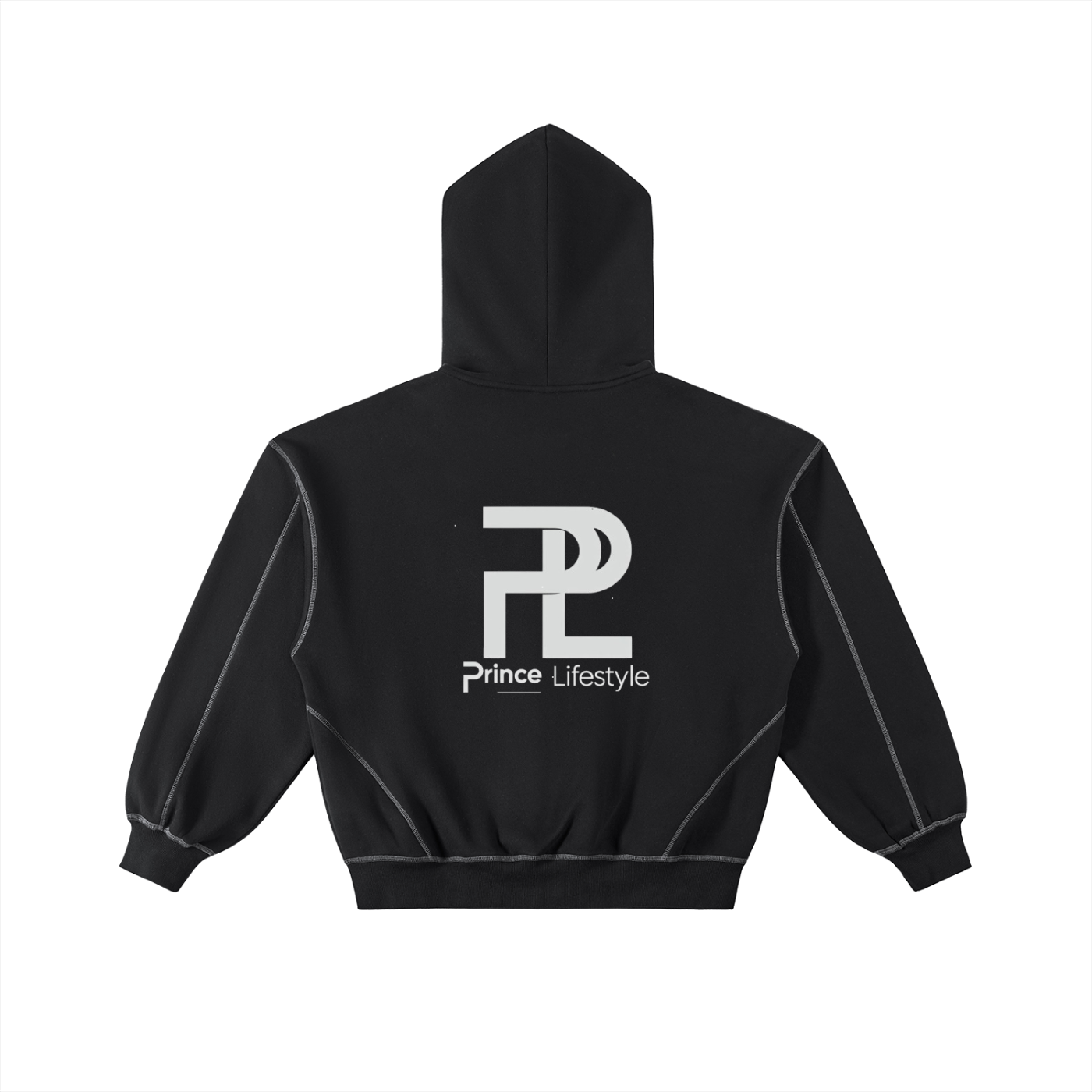 Princelife Contrast-Stitched Boxy Fleece Zip Hoodie