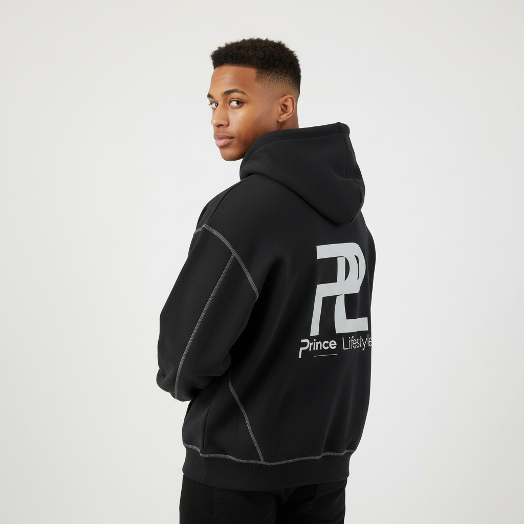 Princelife Contrast-Stitched Boxy Fleece Zip Hoodie