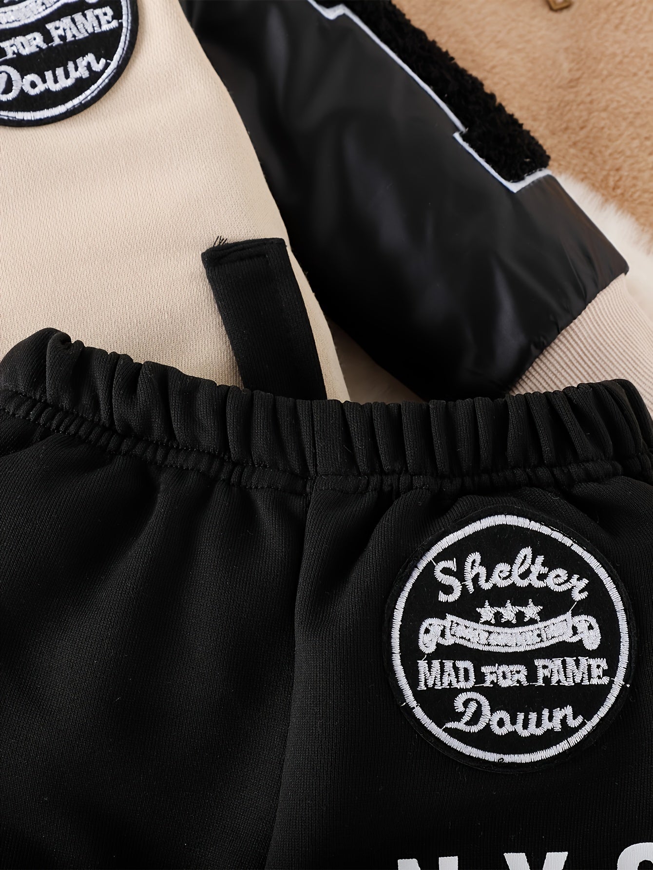 Boys' 2pcs Fall/Winter Outfit Set, Cotton & Polyester Blend, Long Sleeve Knit Sweater with Alphabet Applique, Regular Fit Pants, Casual Alphabet Pattern, Machine Washable, Outdoor Clothing, for Outdoor