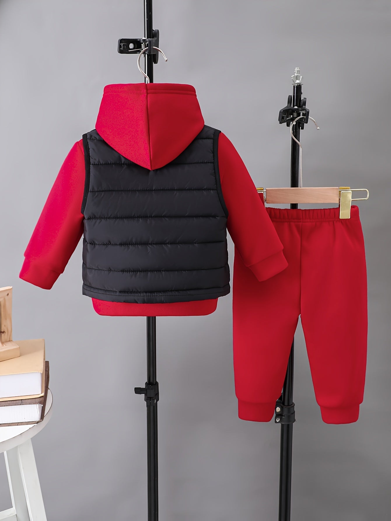 Boys' 3pcs Fall/Winter Outfit Set - Casual Zip Vest, Hoodie & Pants in Solid Color Gray - for Ages 0-3, Perfect for Outdoor