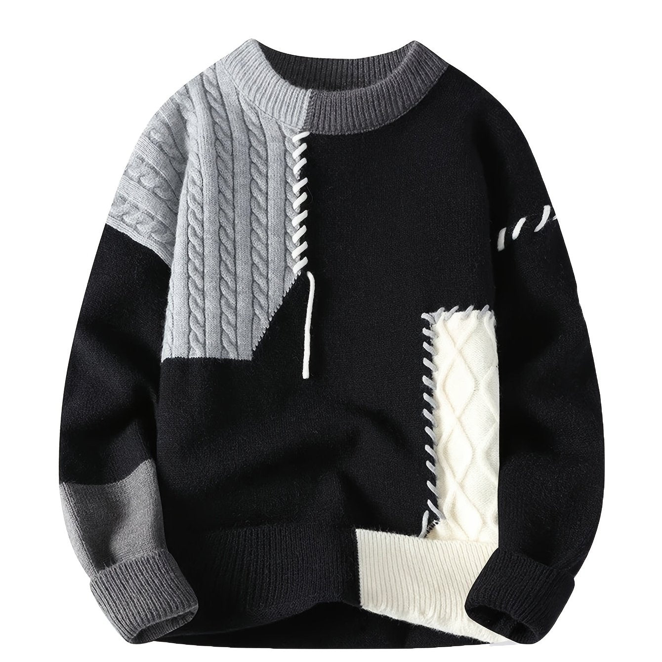 Men's & Teen ' Color Block Sweater - Winter Warm Long Sleeve Round Neck Casual Blazer Suit Jacket, Machine Washable Color-Block Sweaters for, Office & Daily Wear (Autumn/Spring) - Regular Fit